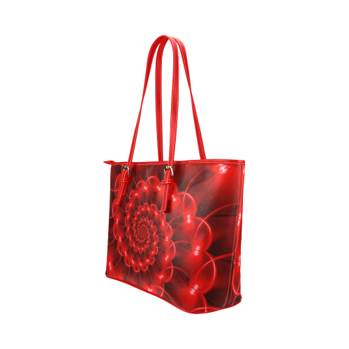 Glossy Red Spiral Fractal Leather Tote Bag/Small (Model 1651)