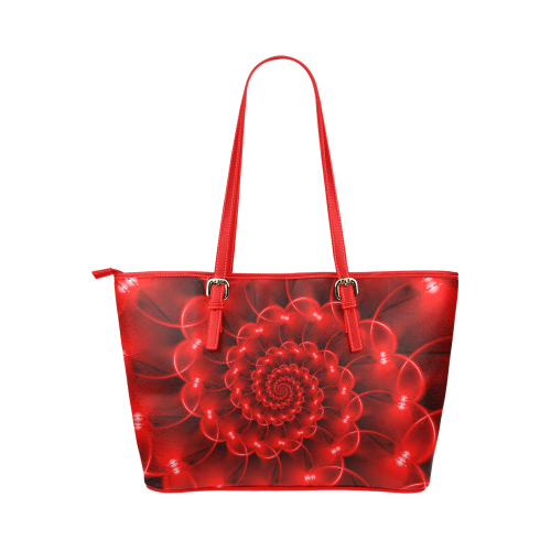 Glossy Red Spiral Fractal Leather Tote Bag/Small (Model 1651)