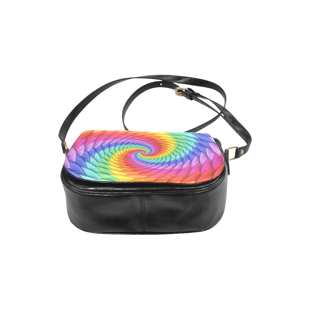 Pyschedelic Rainbow Spiral Classic Saddle Bag/Large (Model 1648)