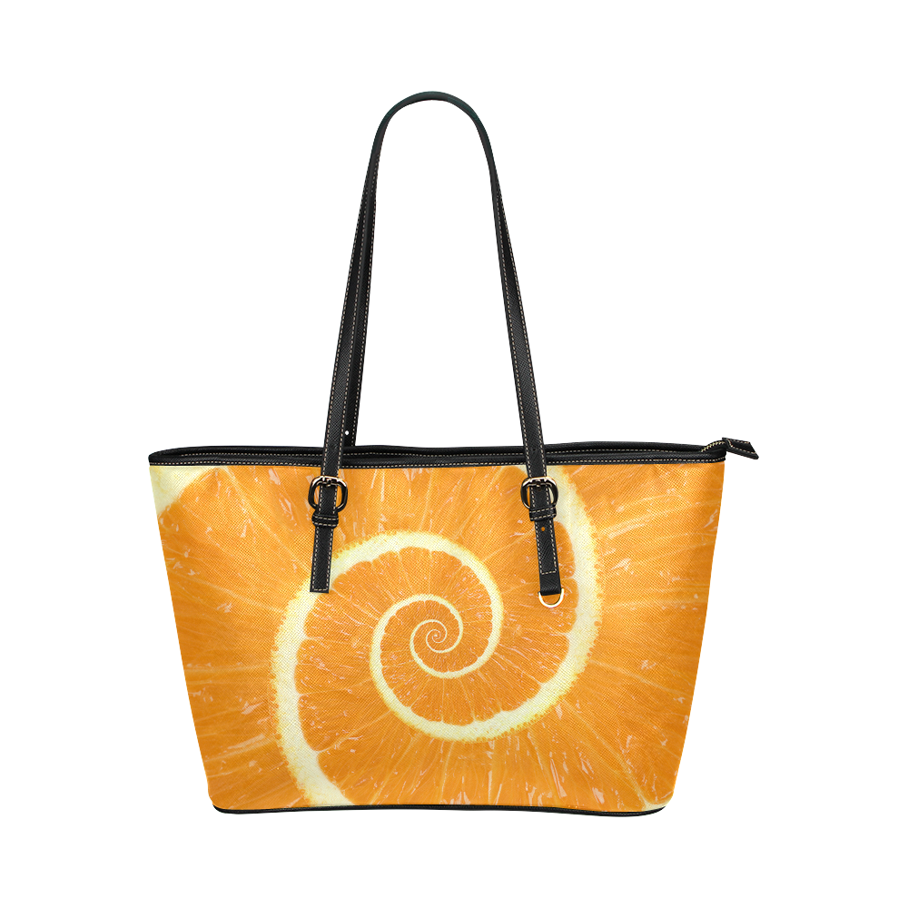 Citrus Orange Spiral Droste Leather Tote Bag/Small (Model 1651)