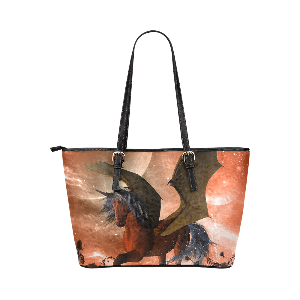 Wonderful dark unicorn Leather Tote Bag/Large (Model 1651)