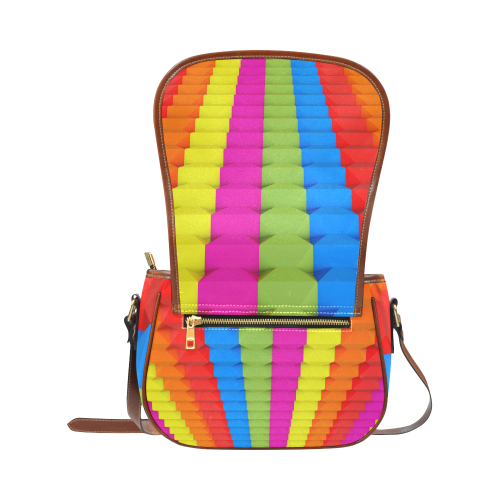 Abstract Geometric 3d Colorful Blocks Saddle Bag/Small (Model 1649) Full Customization