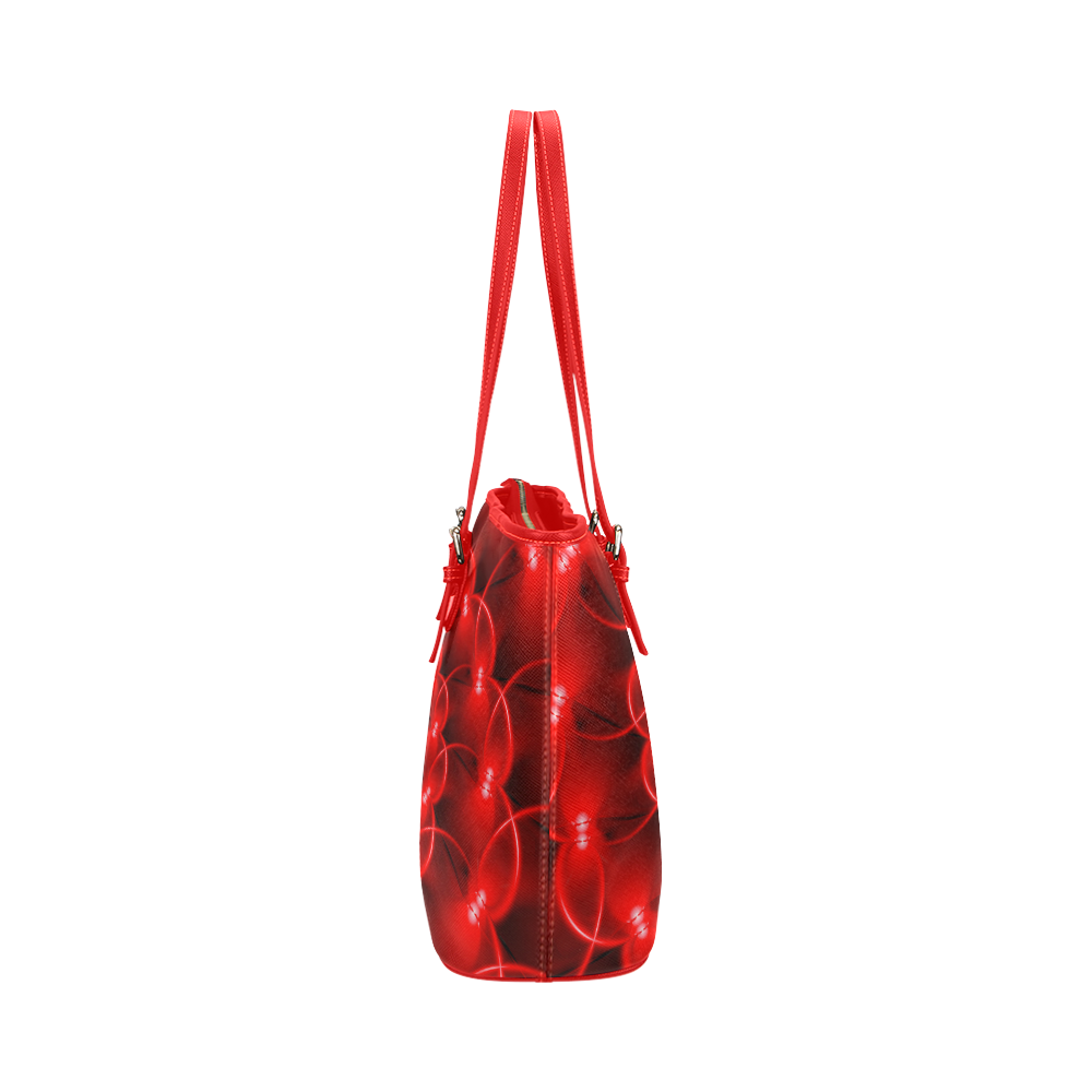 Glossy Red Spiral Fractal Leather Tote Bag/Small (Model 1651)