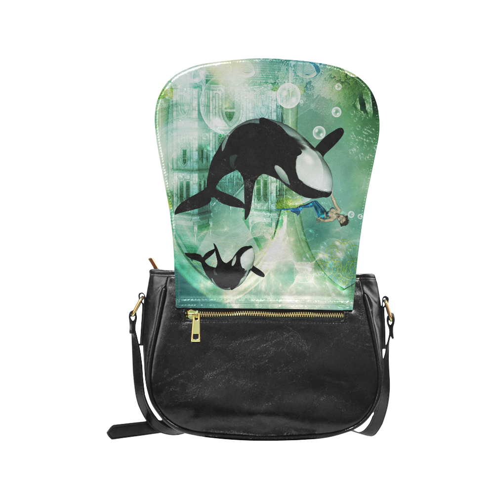 Orca with mermaid Classic Saddle Bag/Small (Model 1648)