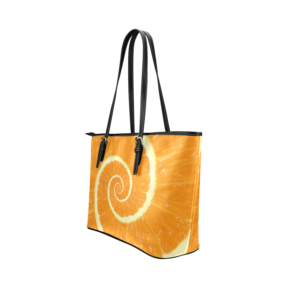 Citrus Orange Spiral Droste Leather Tote Bag/Large (Model 1651)