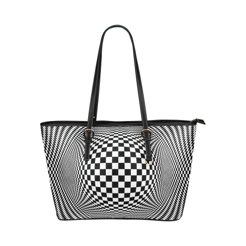 Optical Illusion Checkers Leather Tote Bag/Small (Model 1651)