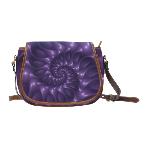 Glossy Purple Spiral Fractal Saddle Bag/Small (Model 1649) Full Customization