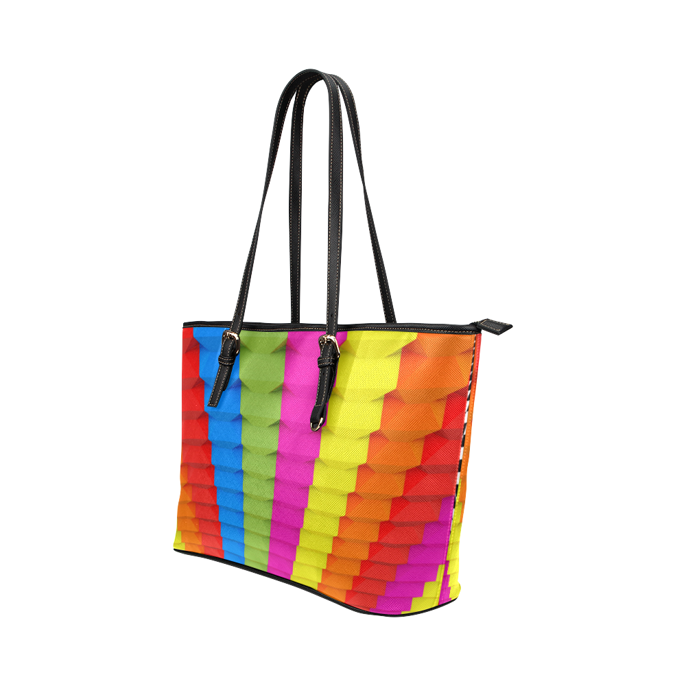 Abstract Geometric 3d Colorful Blocks Leather Tote Bag/Small (Model 1651)