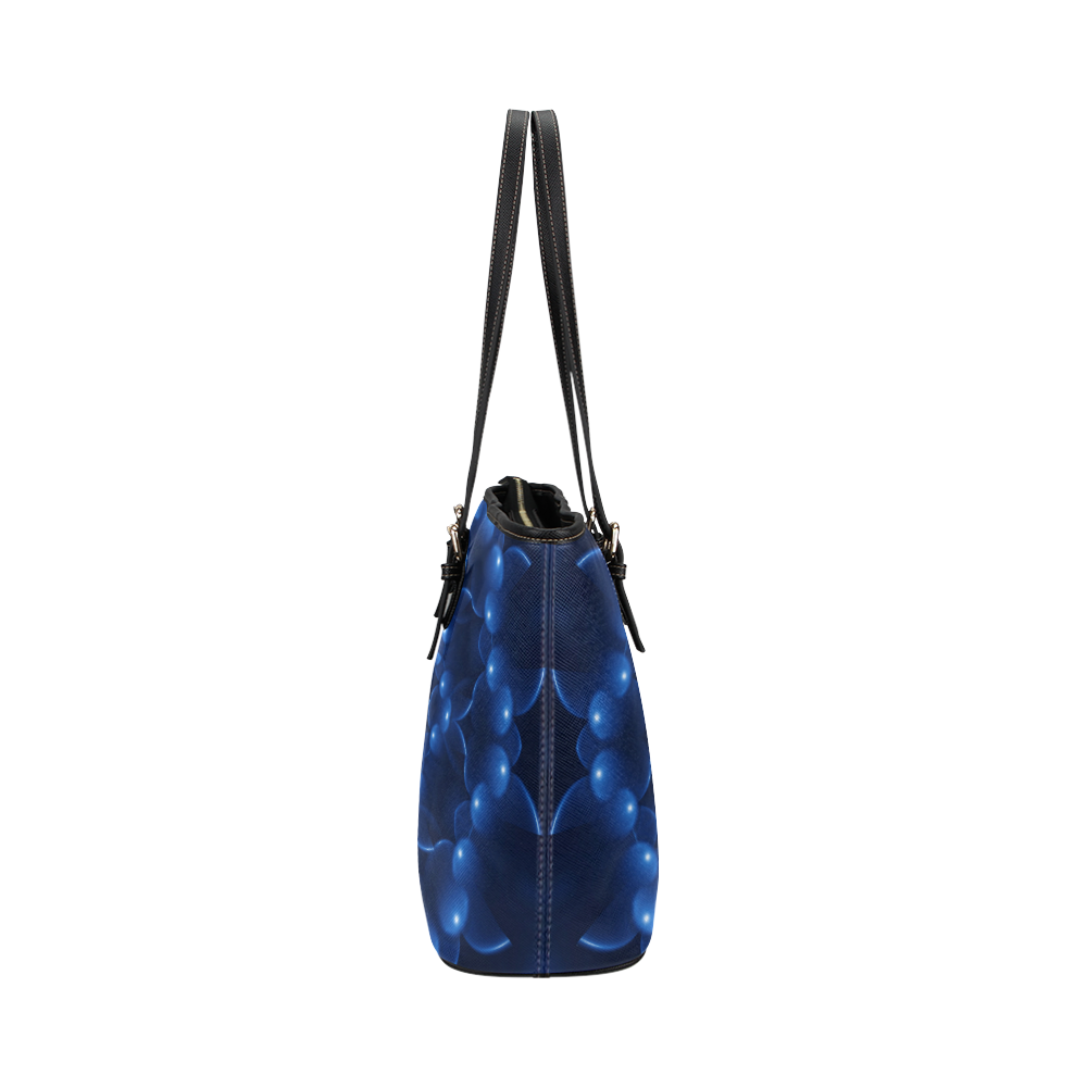 Glossy Blue Spiral Fractal Leather Tote Bag/Large (Model 1651)