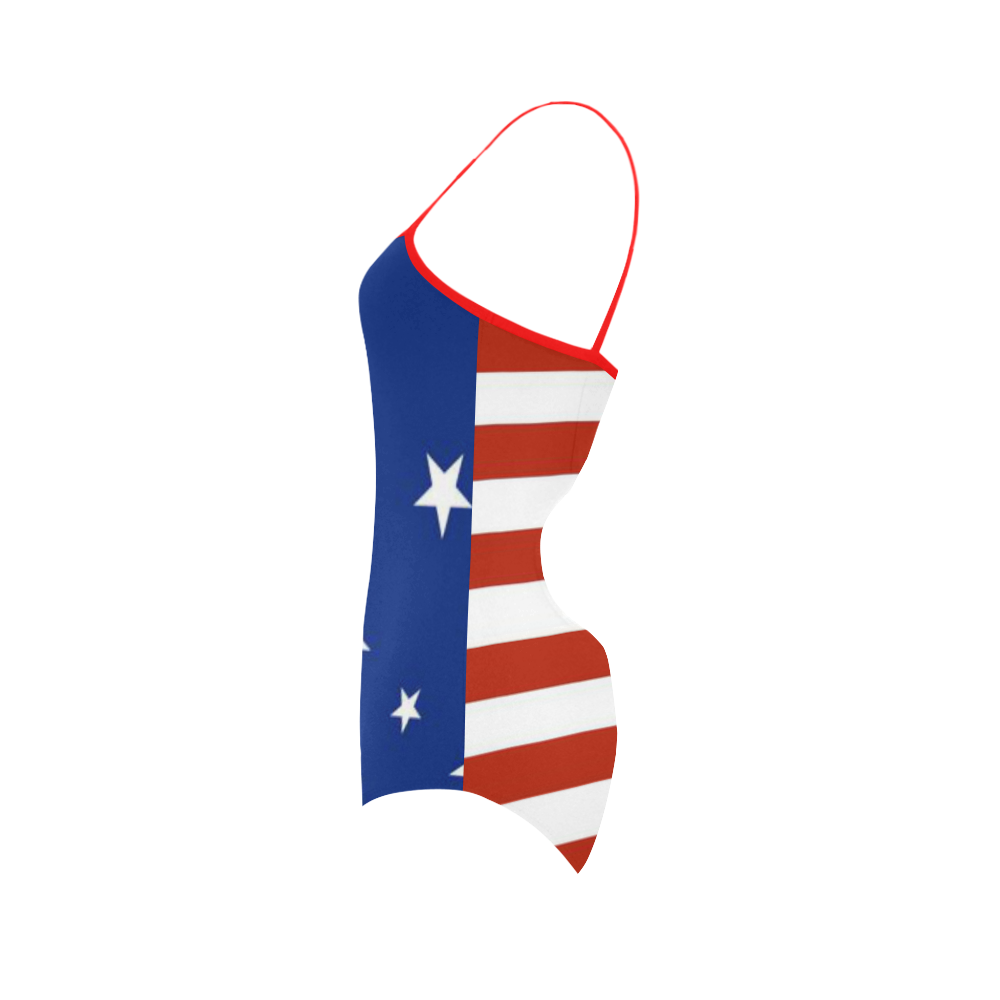 red white and blue stripes and stars 3 Strap Swimsuit ( Model S05)
