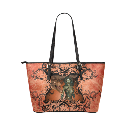 Dragon with fairy Leather Tote Bag/Small (Model 1651)