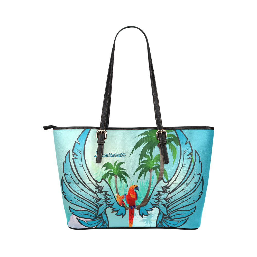 Summer, cute parrot Leather Tote Bag/Small (Model 1651)