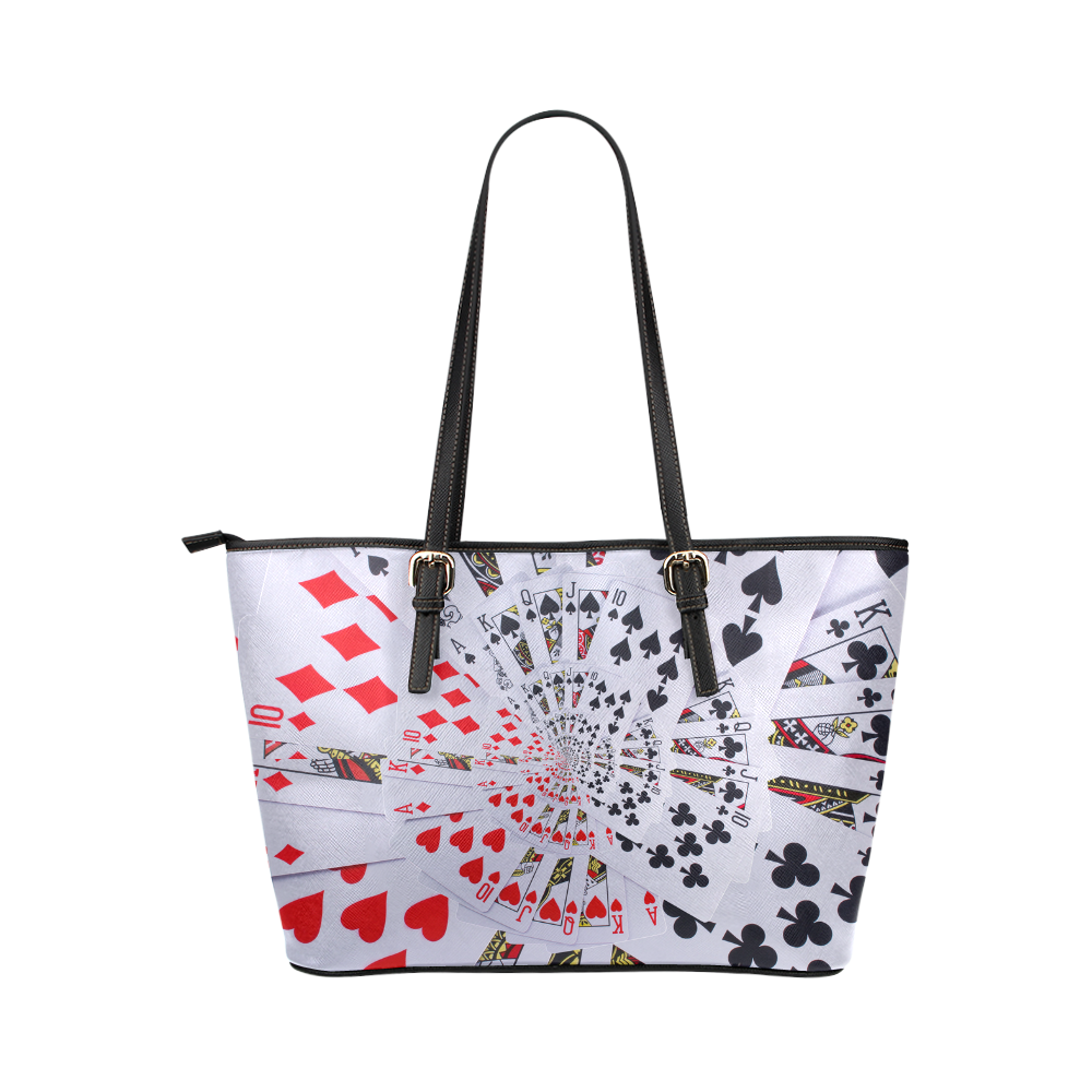 Casino Poker Cards Royal Flush Spiral Droste Leather Tote Bag/Small (Model 1651)
