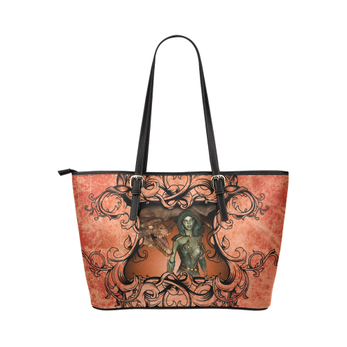 Dragon with fairy Leather Tote Bag/Large (Model 1651)