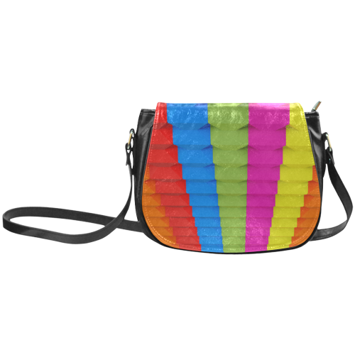 Abstract Geometric 3d Colorful Blocks Classic Saddle Bag/Small (Model 1648)