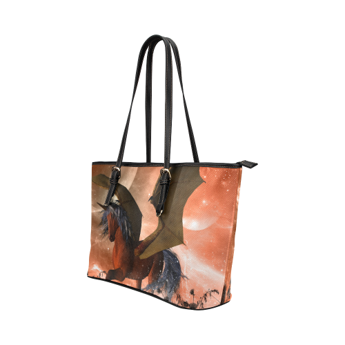 Wonderful dark unicorn Leather Tote Bag/Large (Model 1651)