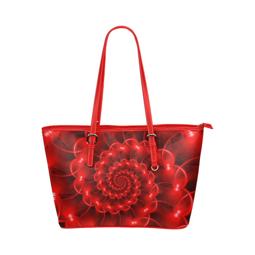 Glossy Red Spiral Fractal Leather Tote Bag/Small (Model 1651)