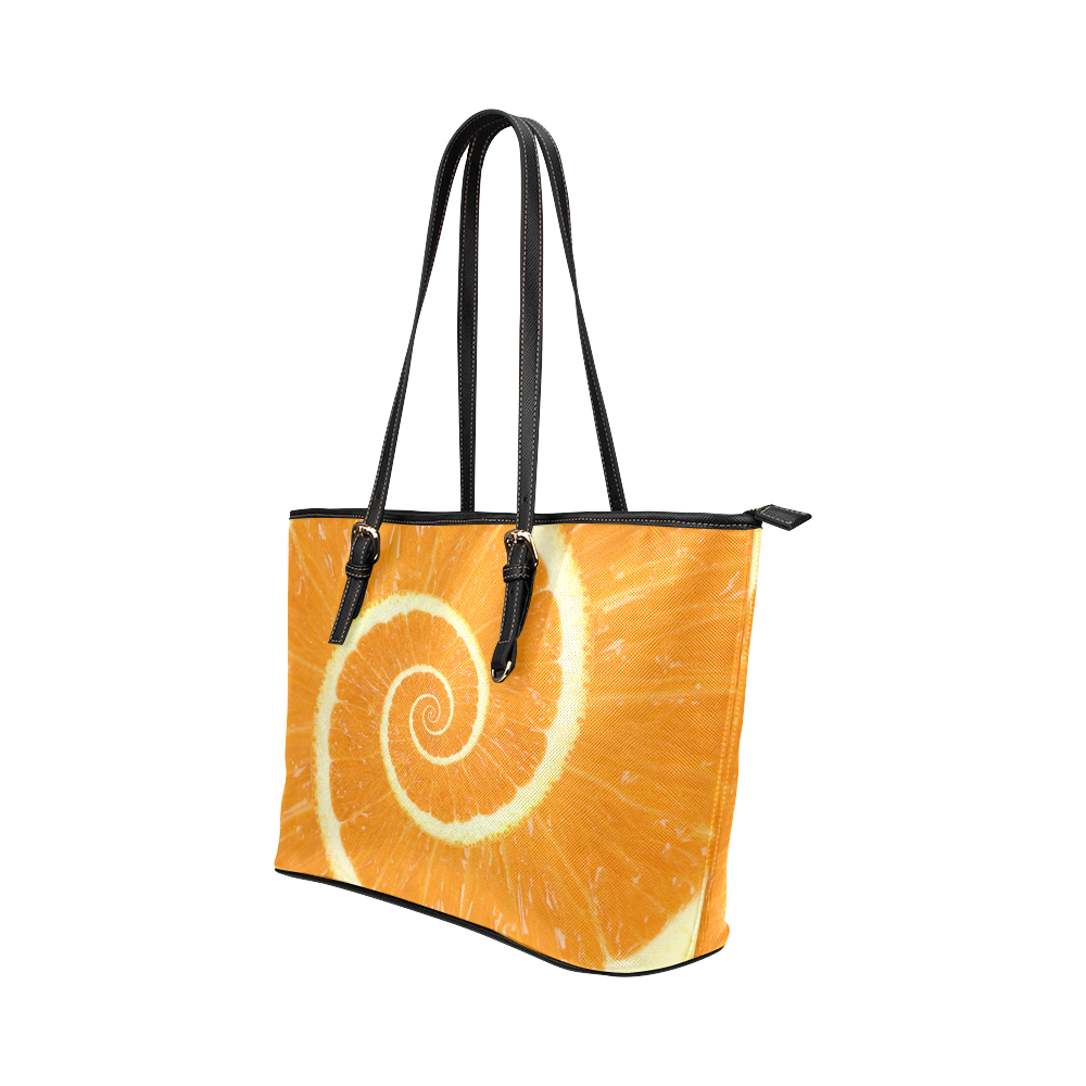 Citrus Orange Spiral Droste Leather Tote Bag/Large (Model 1651)