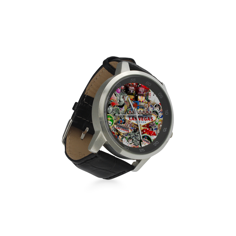 Las Vegas Icons - Gamblers Delight Unisex Stainless Steel Leather Strap Watch(Model 202)