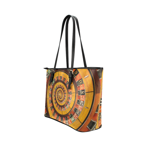 Casino Roullette Wheel Spiral Droste Leather Tote Bag/Small (Model 1651)