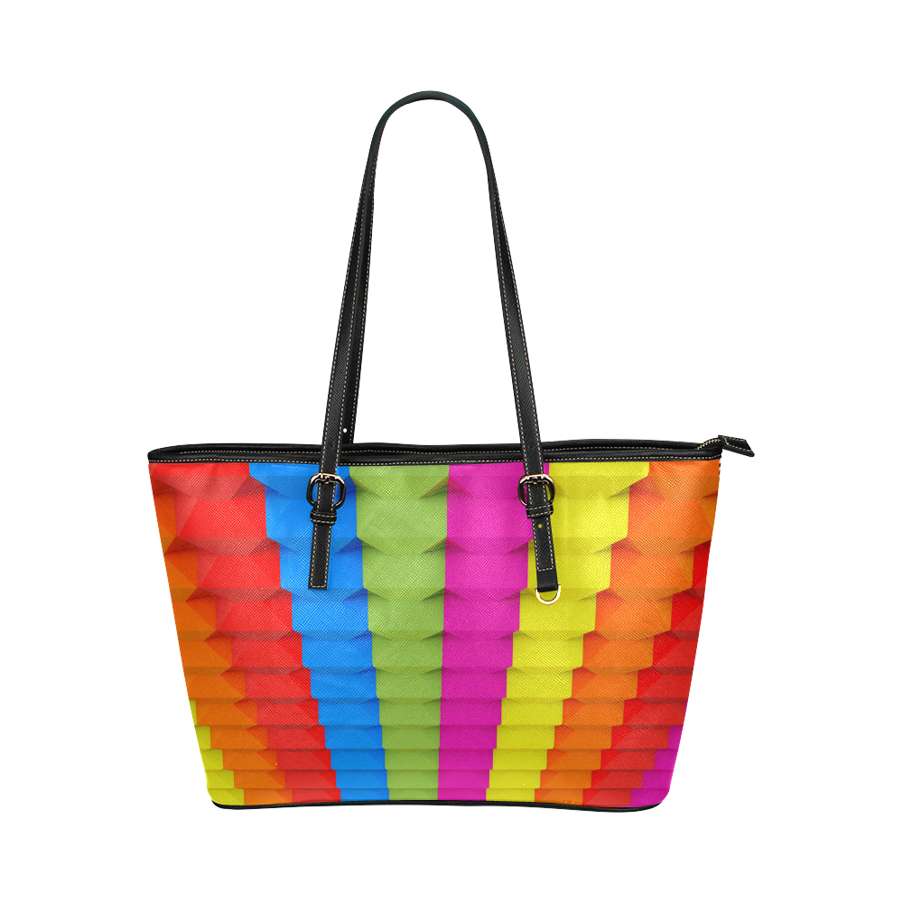 Abstract Geometric 3d Colorful Blocks Leather Tote Bag/Small (Model 1651)