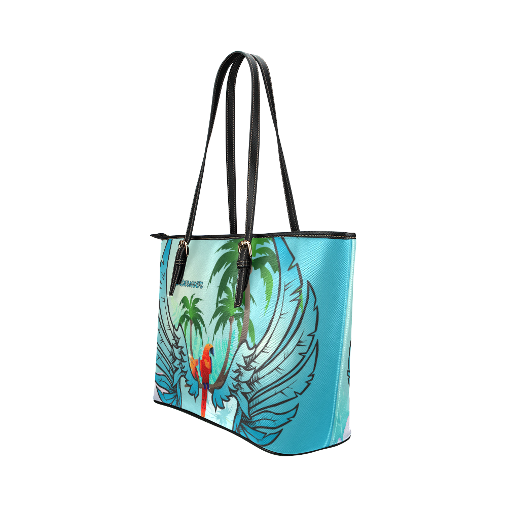 Summer, cute parrot Leather Tote Bag/Small (Model 1651)