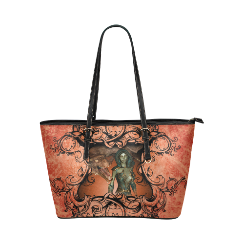 Dragon with fairy Leather Tote Bag/Small (Model 1651)