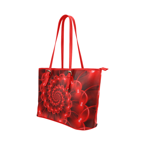 Glossy Red Spiral Fractal Leather Tote Bag/Small (Model 1651)