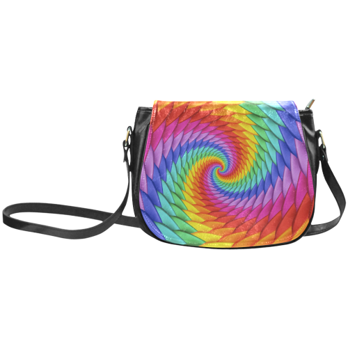 Pyschedelic Rainbow Spiral Classic Saddle Bag/Small (Model 1648)