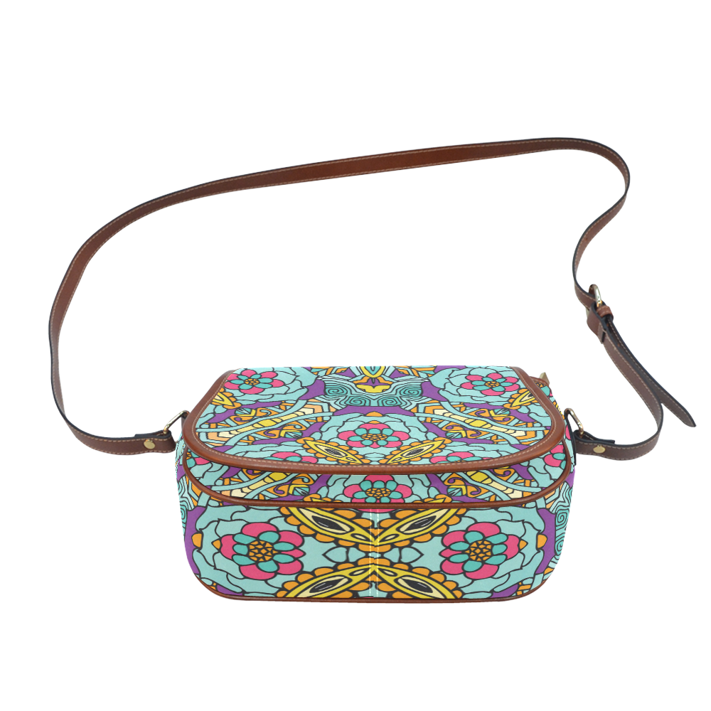 Mariager-bold flowers,blue,purple,yellow floral Saddle Bag/Small (Model 1649) Full Customization