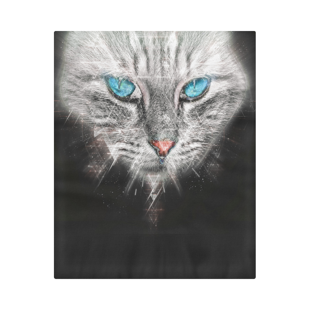 Silver Abstract Cat Face with blue Eyes Duvet Cover 86"x70" ( All-over-print)