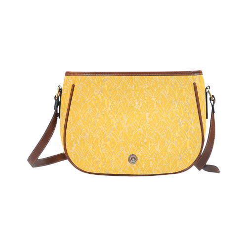 doodle leaf pattern sunny yellow white Saddle Bag/Large (Model 1649)