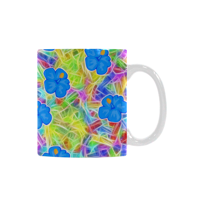 Pretty Blue Hawaiian Flowers Pattern White Mug(11OZ)