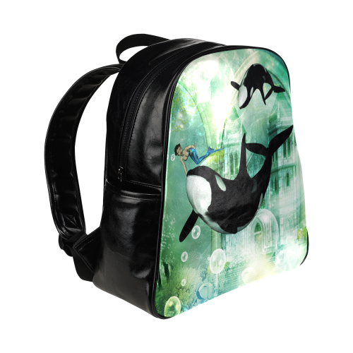 Orca with mermaid Multi-Pockets Backpack (Model 1636)