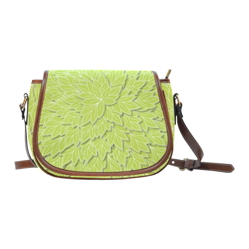floating leaf pattern spring green white nature Saddle Bag/Large (Model 1649)
