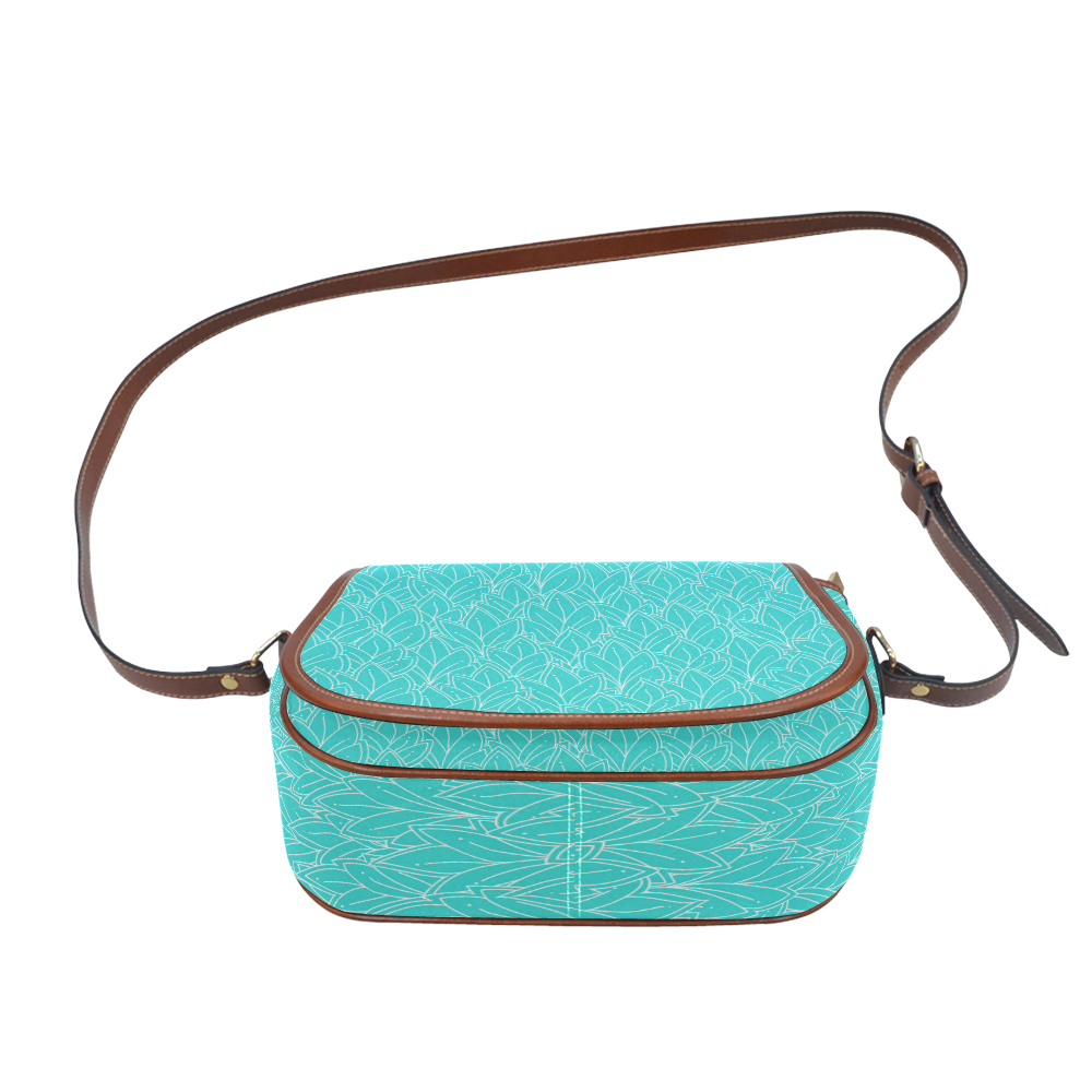 doodle leaf pattern turquoise teal white Saddle Bag/Large (Model 1649)