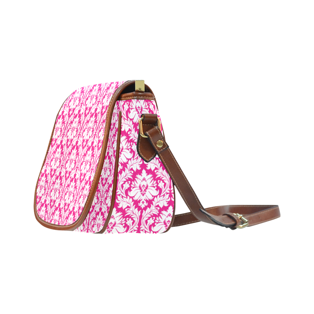 damask pattern hot pink and white Saddle Bag/Small (Model 1649) Full Customization