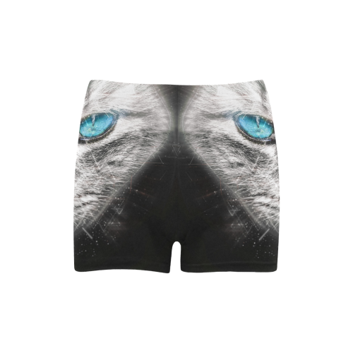 Silver Abstract Cat Face with blue Eyes Briseis Skinny Shorts (Model L04)