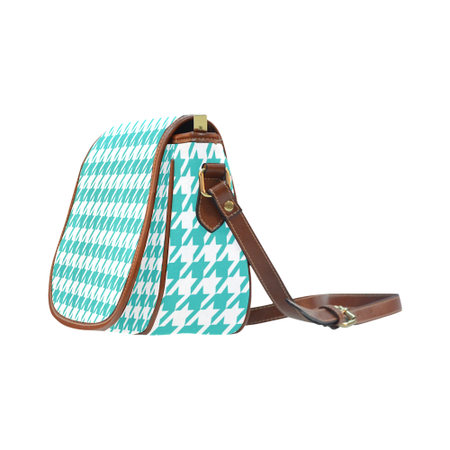 turquoise and white houndstooth classic pattern Saddle Bag/Small (Model 1649) Full Customization