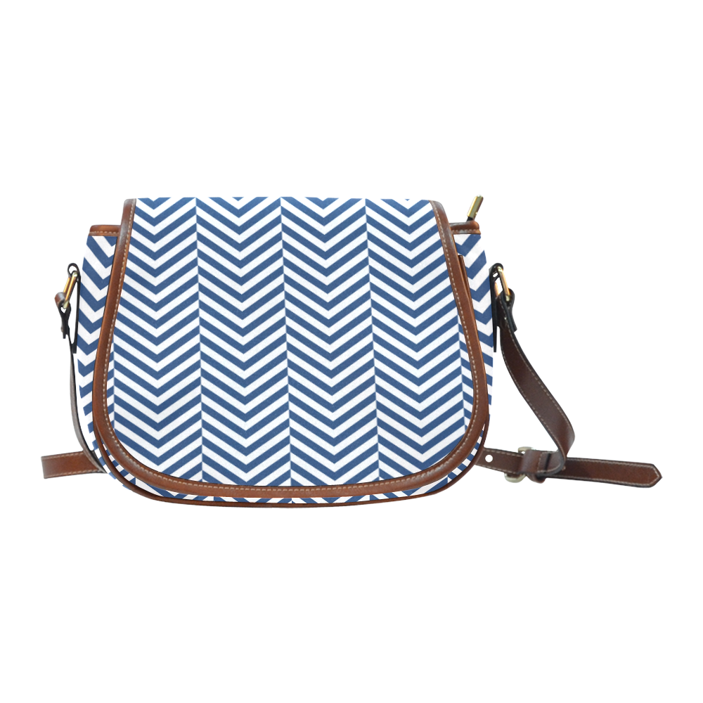 dark blue and white classic chevron pattern Saddle Bag/Large (Model 1649)
