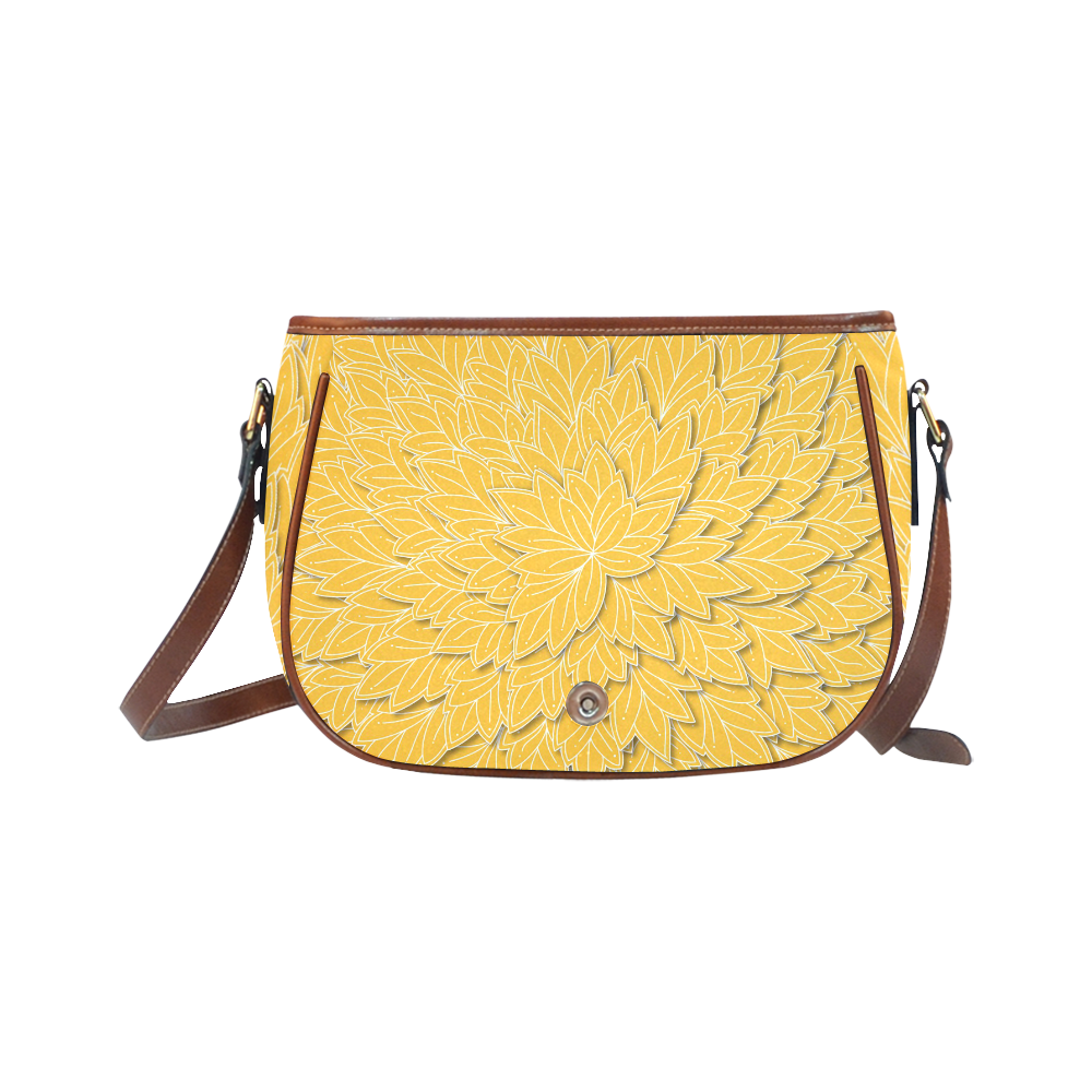 floating leaf pattern sunny yellow white Saddle Bag/Large (Model 1649)