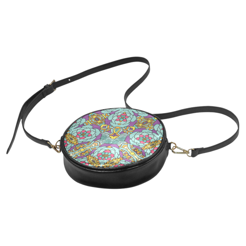 Mariager-bold flowers,blue,purple,yellow floral Round Sling Bag (Model 1647)