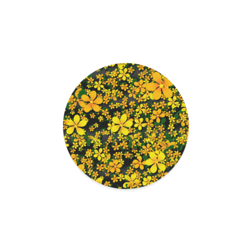 Pretty Orange & Yellow Flowers on Black Round Coaster