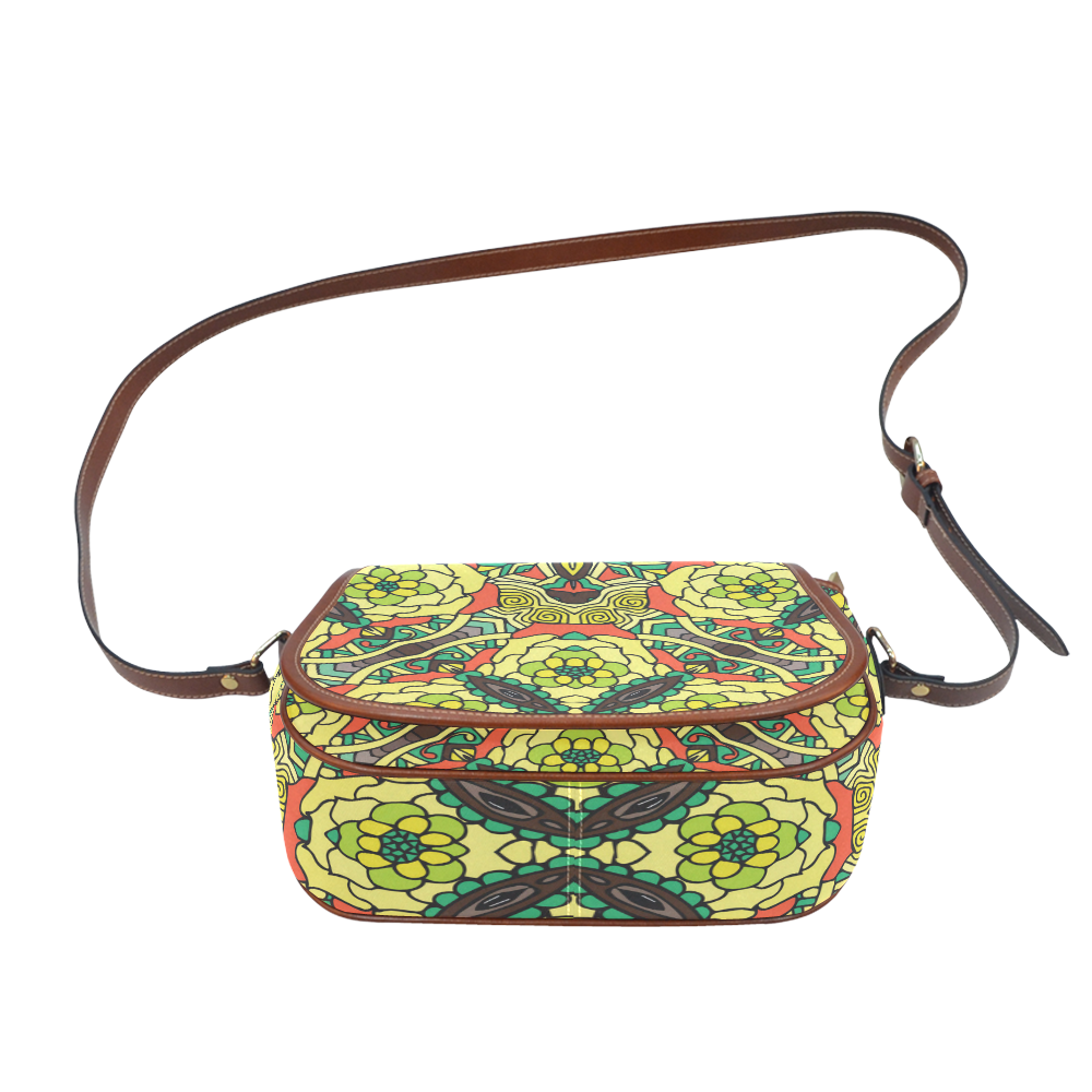 Mariger, Retro Yellow orange and green rose Saddle Bag/Small (Model 1649) Full Customization