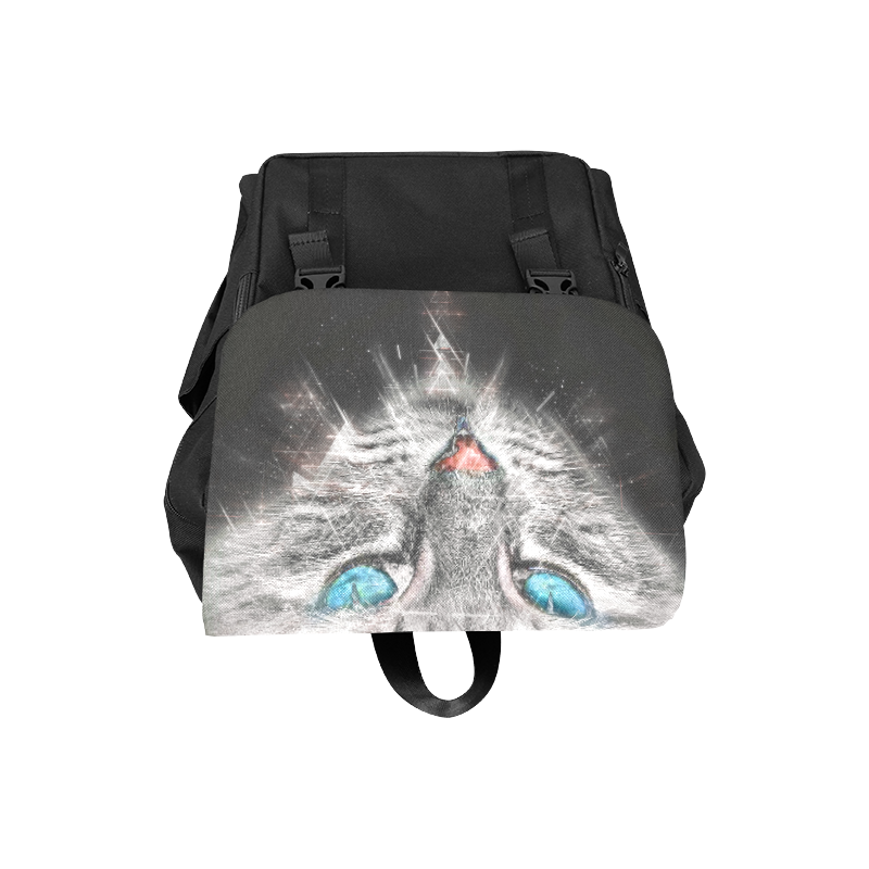 Silver Abstract Cat Face with blue Eyes Casual Shoulders Backpack (Model 1623)