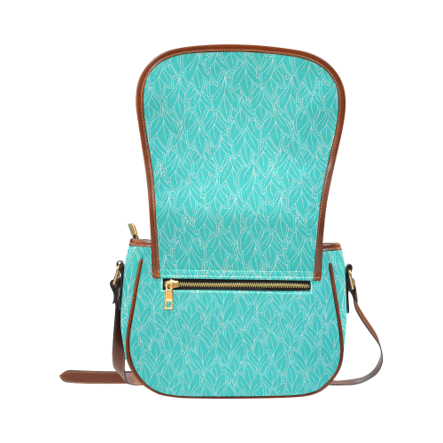 doodle leaf pattern turquoise teal white Saddle Bag/Large (Model 1649)