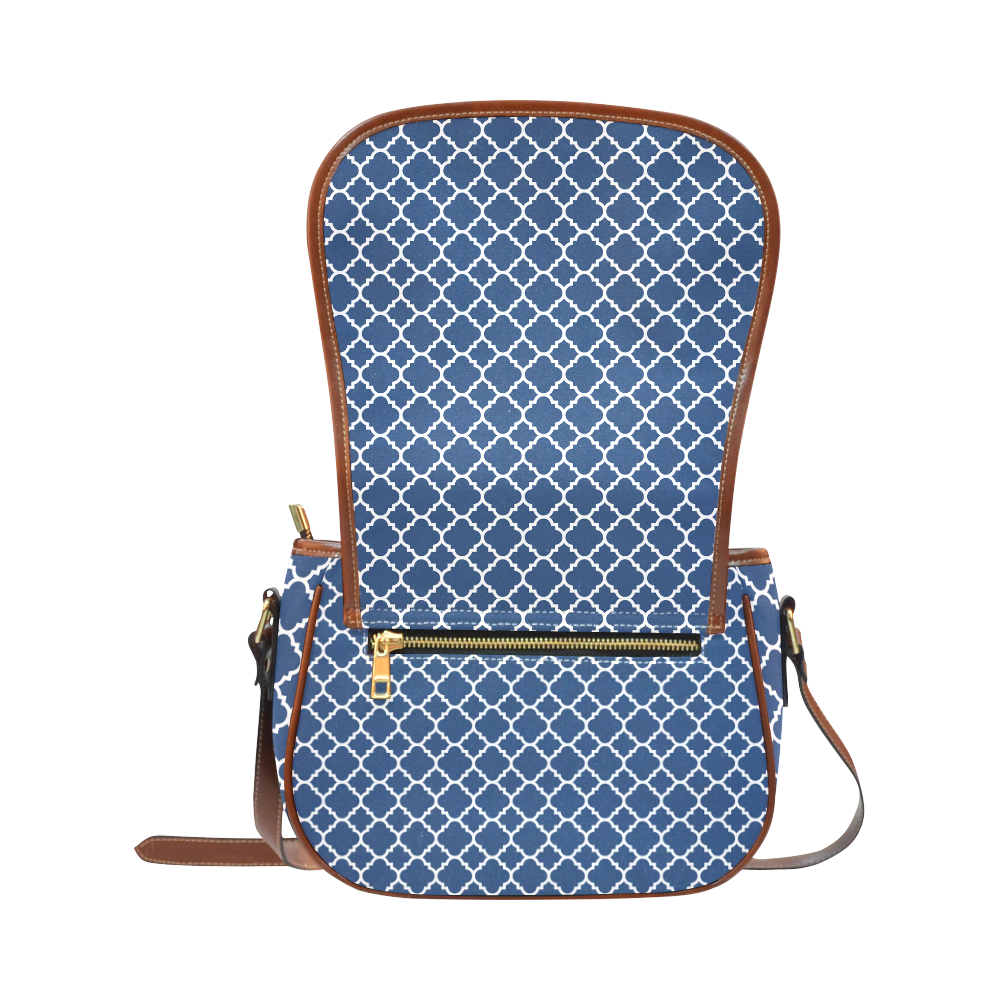 dark blue white quatrefoil classic pattern Saddle Bag/Small (Model 1649) Full Customization