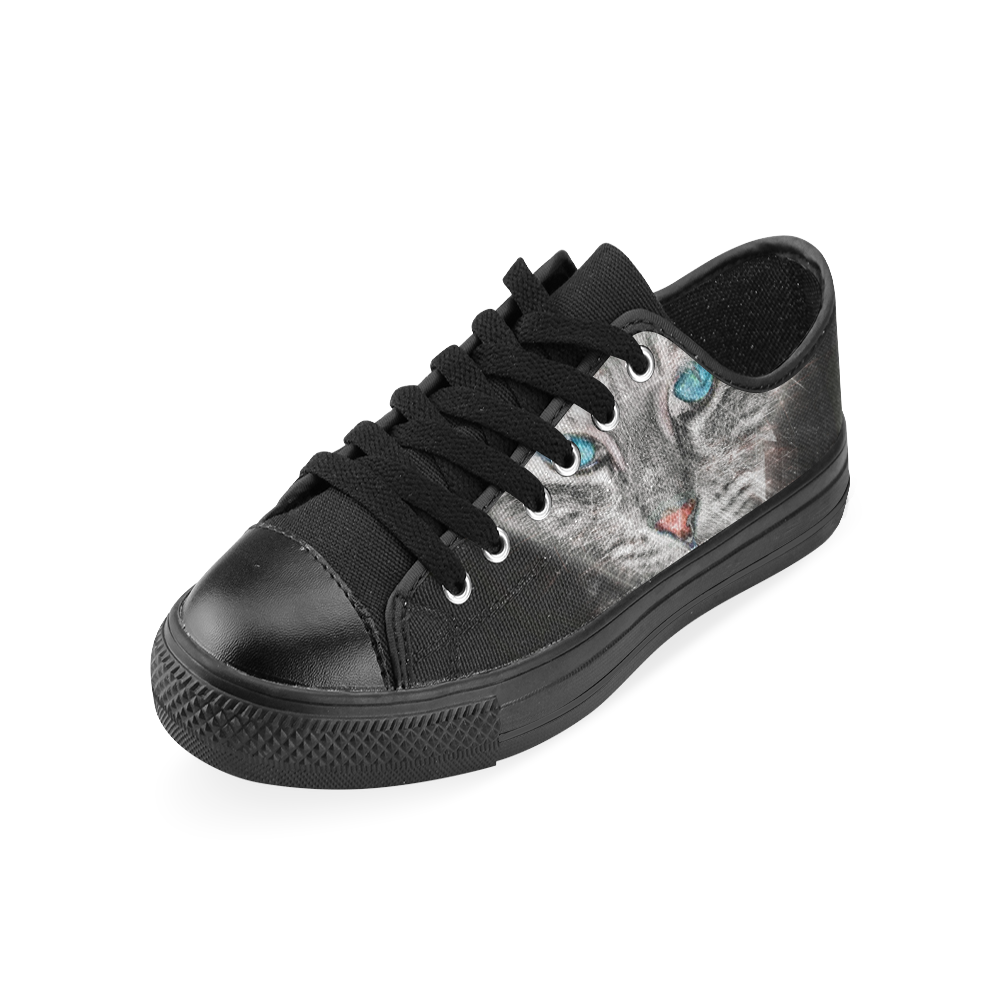 Silver Abstract Cat Face with blue Eyes Men's Classic Canvas Shoes (Model 018)