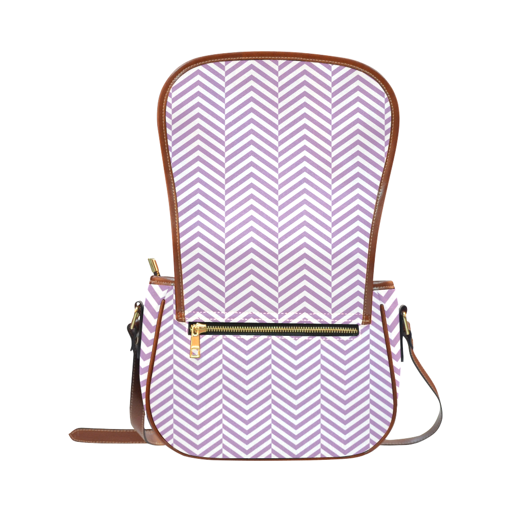 lilac purple and white classic chevron pattern Saddle Bag/Large (Model 1649)