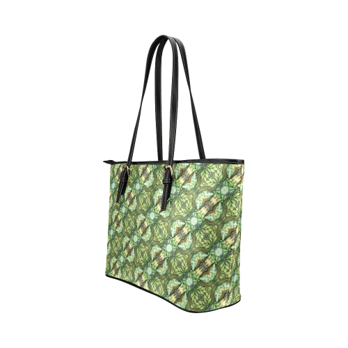Mandy Green - water garden pattern Leather Tote Bag/Large (Model 1651)